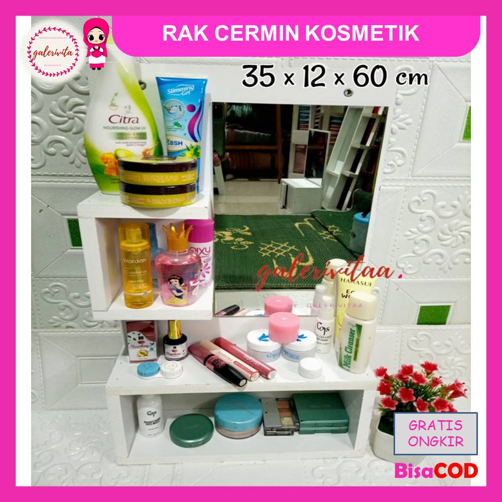 Rak Kosmetik Kaca Rias Minimalis / Rak Cermin Kosmetik / Rak Dinding Gantung Kode C