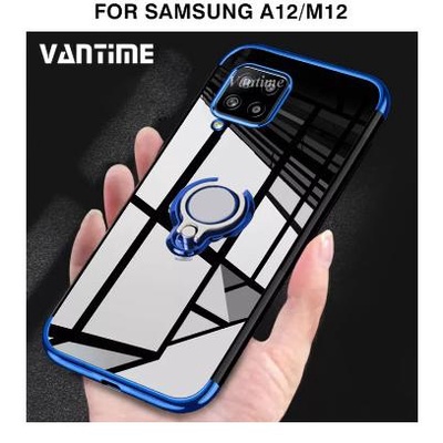 Case Samsung A12 M12 RING Plating Silikon Magnetic Miror Casing