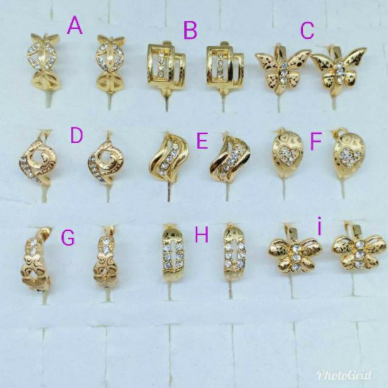 Anting bulat jepit xuping lapis mas 18 k permata zircon