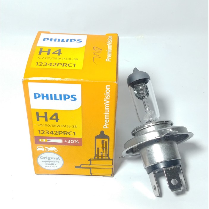 Bohlam Halogen H4 Philips 12V 60/55W P43t-38 Lampu Depan Mobil