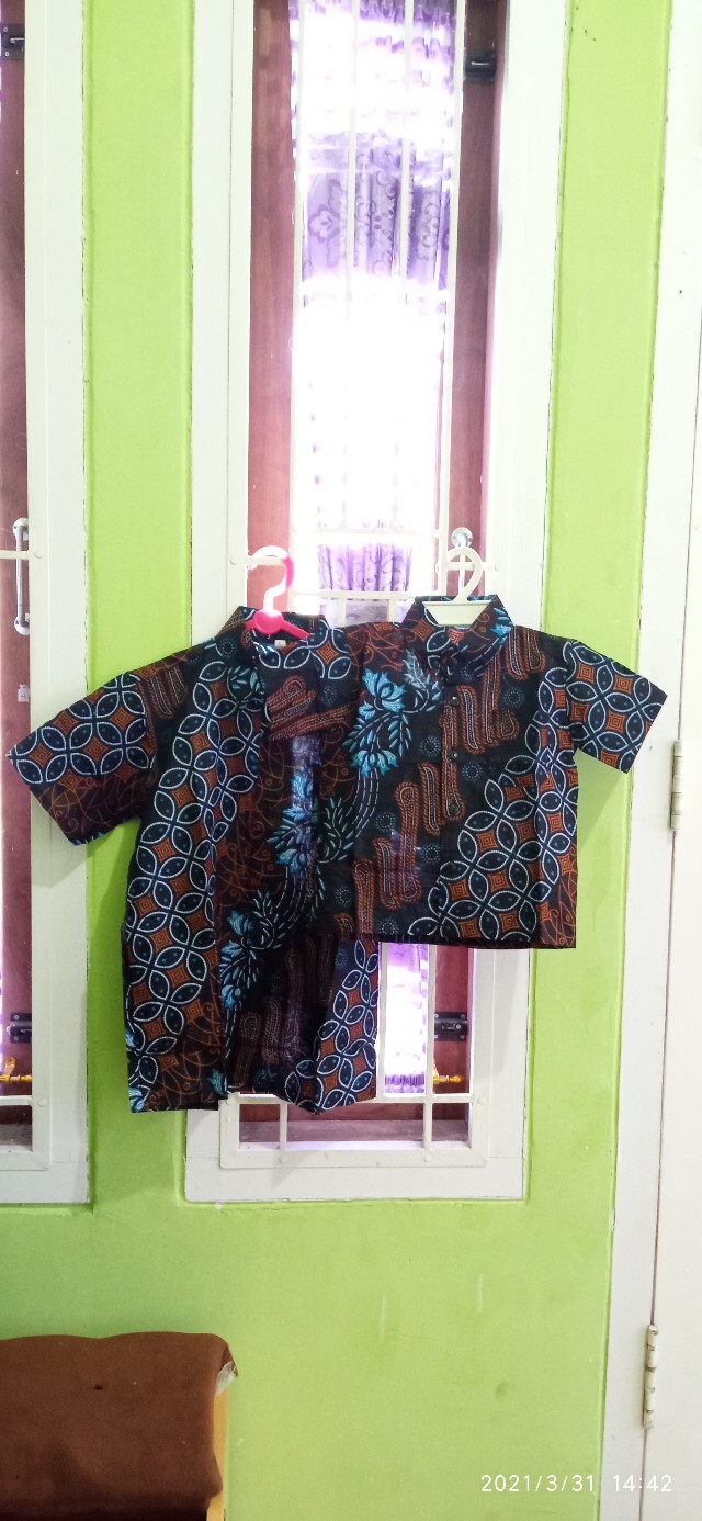 Couple Ayah Dan Anak Batik Kemeja Seno Biru