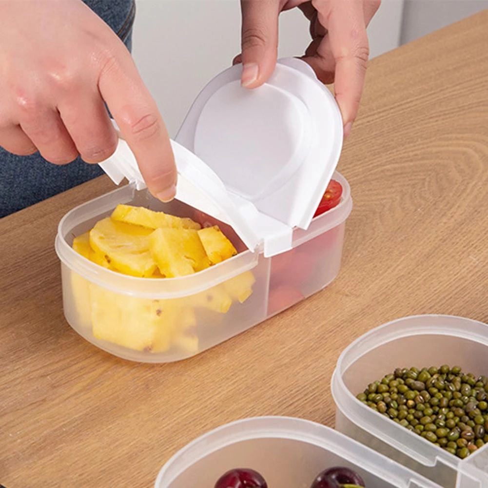 Multifunctional Refrigerator Double Grid Food Storage Box With Lid / Plastic Grains Beans Sealed Jar / Kitchen Organizer Accessories