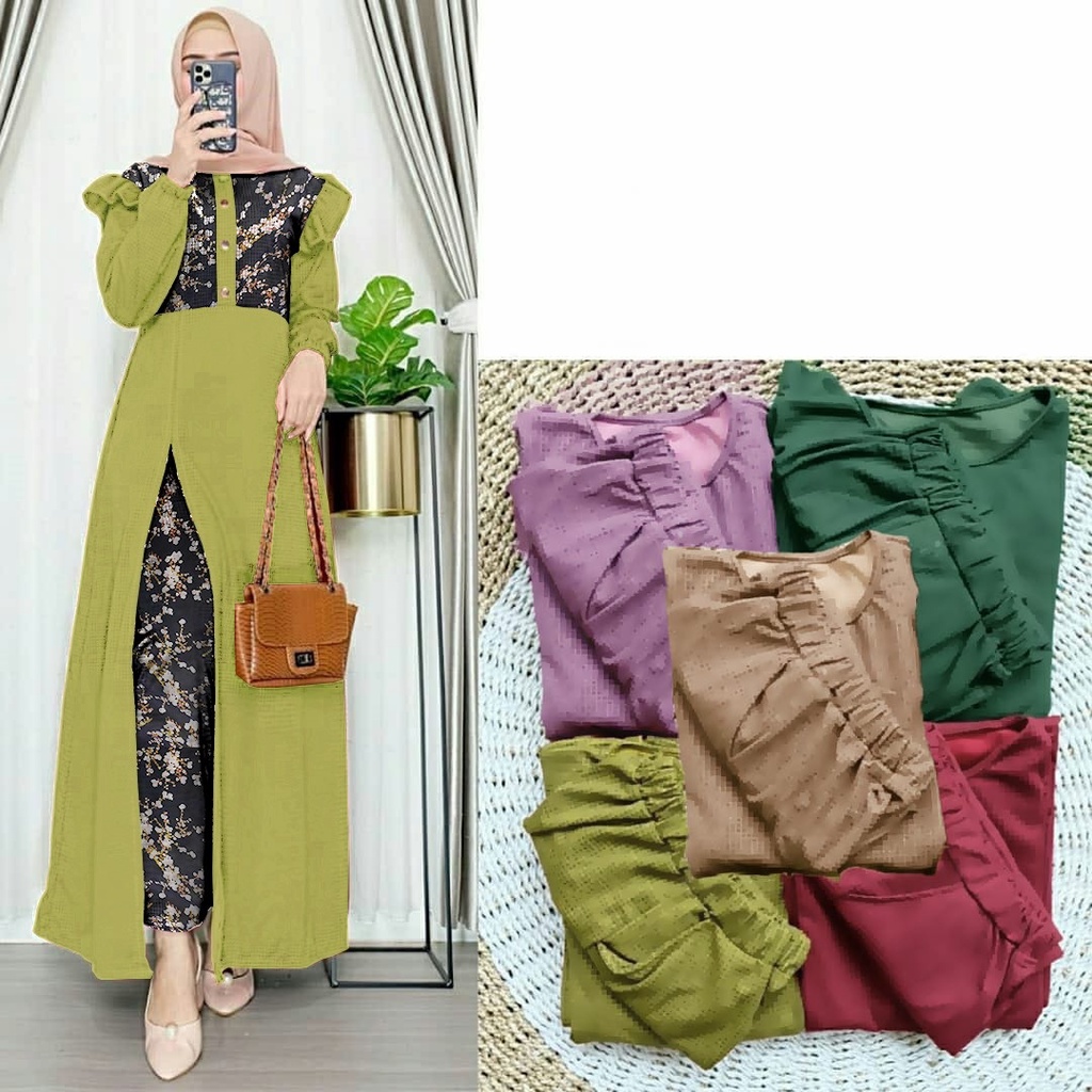 QUINNYSHOP-COD-US-SETELAN TUNIK DAN CELANA WANITA MUSLIM TERBARU-SETELAN OOTD-SETELAN HIJAB LEBARAN