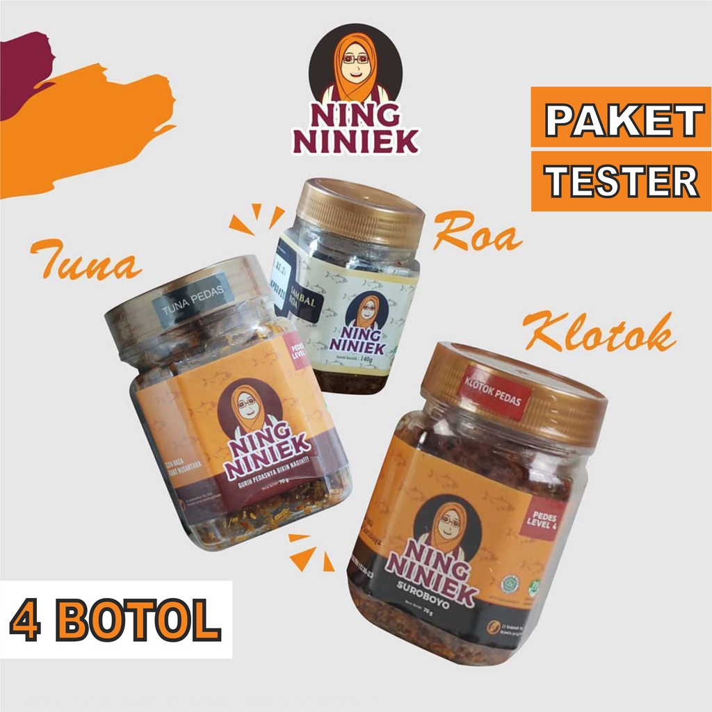 

PAKET TESTER LEBIH HEMAT SAMBAL NING NINIEK 4 BOTOL ALL VARIAN + FREE PACKAGING BOX