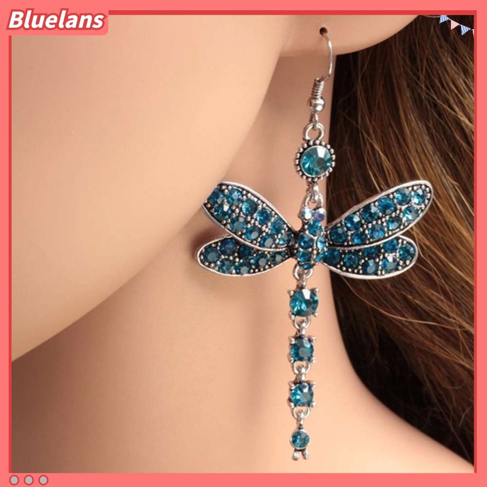 Bluelans Women Dragonfly Shape Dangle Rhinestone Hook Statement Earrings Jewelry Gift