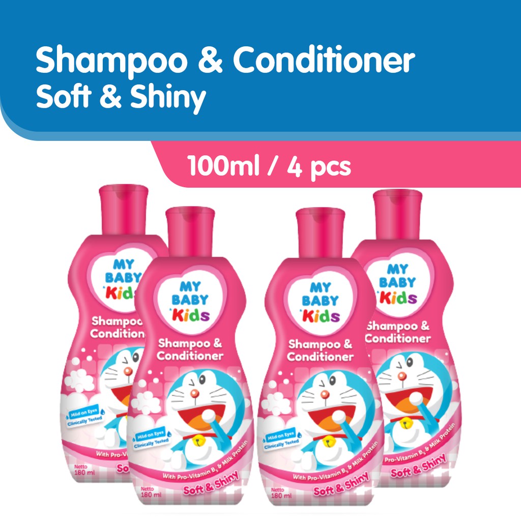 MY BABY Kids Shampoo &amp; Conditioner Doraemon 100 ml (4 pcs) - Sampo &amp; Kondisioner Anak Rambut Wangi dan Halus - Exp: 01.2026