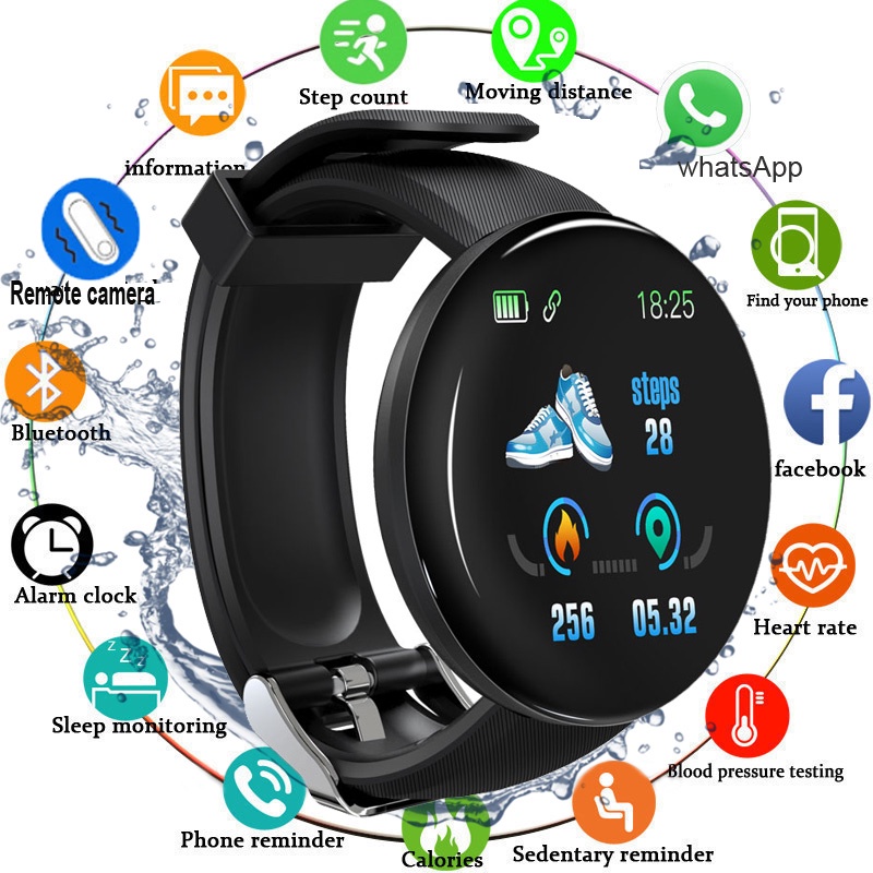 Smart D18 Wrist Watch Smart Watch Olahraga Tahan Air Pria dan Wanita Bluetooth Digital Smart Watch