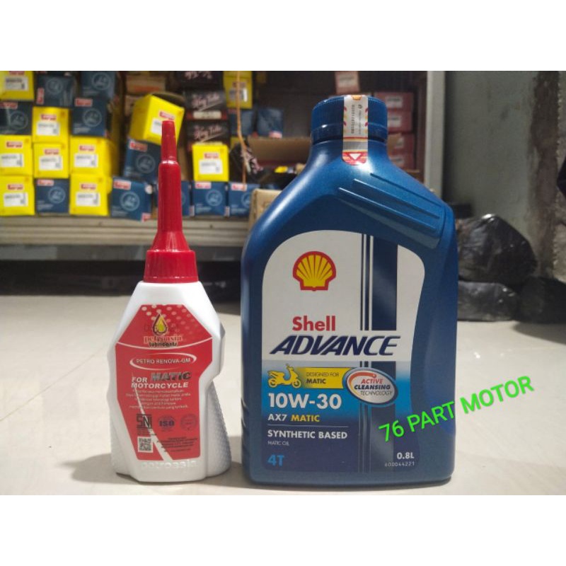 Promo paket shell ax7 matic sae 10w-40 0.8 ltr + oli gear petroasia  for all matic