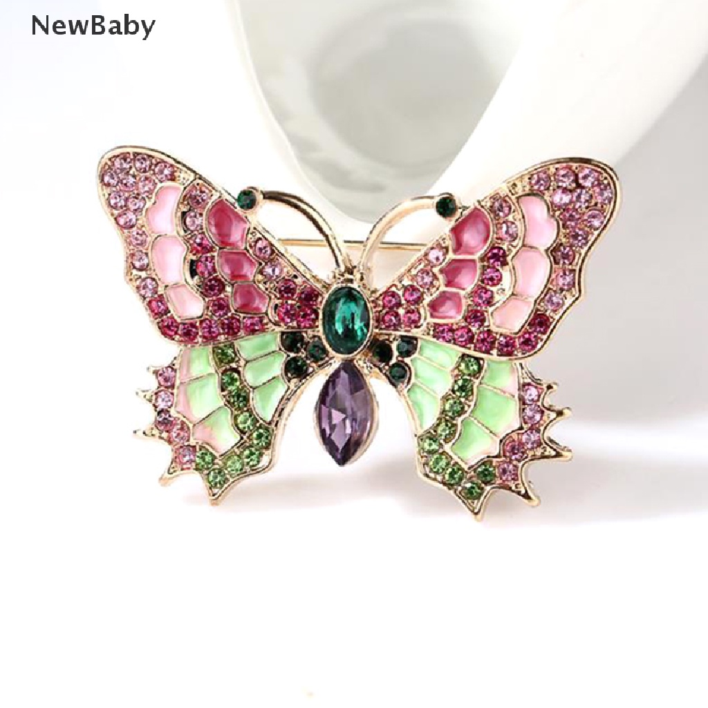Newbaby Bros Pin Enamel Kupukupu Retro Lucu Multi Warna Hias Kristal Berlian Imitasi Untuk Wanita