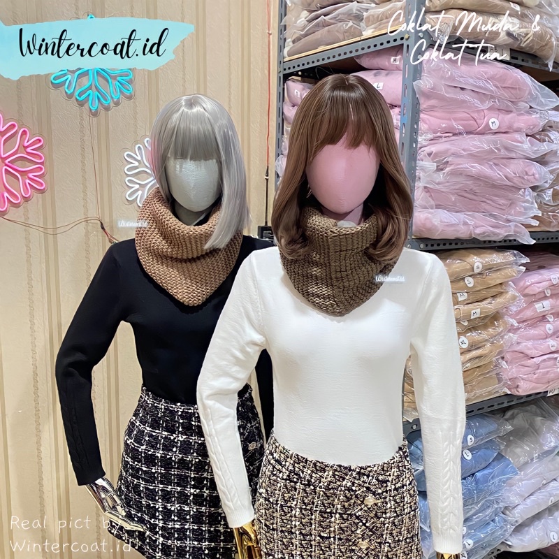 Infinity Scarf 2 Ring syal panjang musim dingin long winter scarf wool hangat pashmina rajut tebal