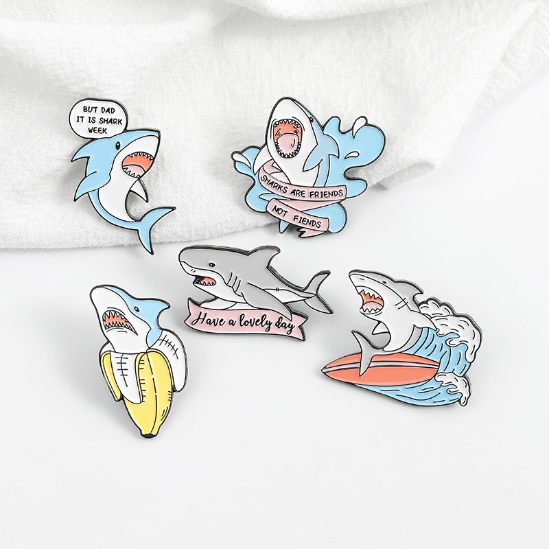 Bros Pin Enamel Desain Kartun Hiu Aminal Untuk Hadiah Teman