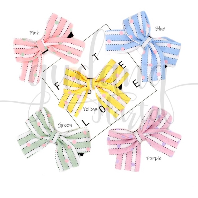 Jepit Rambut Strip Polkadot Pastel Bow Hairclip Garis Bulat GH 213910