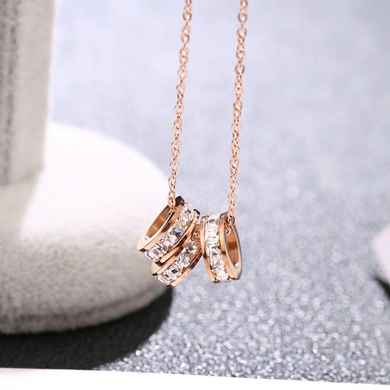 KALUNG WANITA LIONTIN 3 RING PUTAR BERLIAN TITANIUM PREMIUM ANTI KARAT PERHIASAN WANITA KALUNG *K14