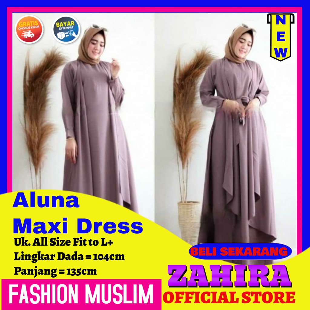 Aluna Maxi Dress Baju Gamis Remaja Sar i Syari Remaja Wanita Muslim Kekinian