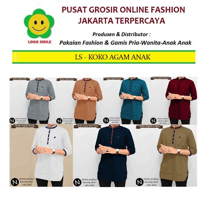Koko Agam - Logo Smile (LS) - Ukuran S-3XL - Matt Katun Poplin