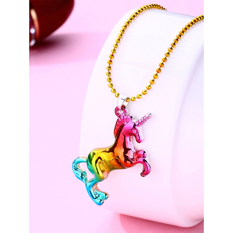 Kalung Liontin Unicorn Aksen Berlian Imitasi Untuk Wanita