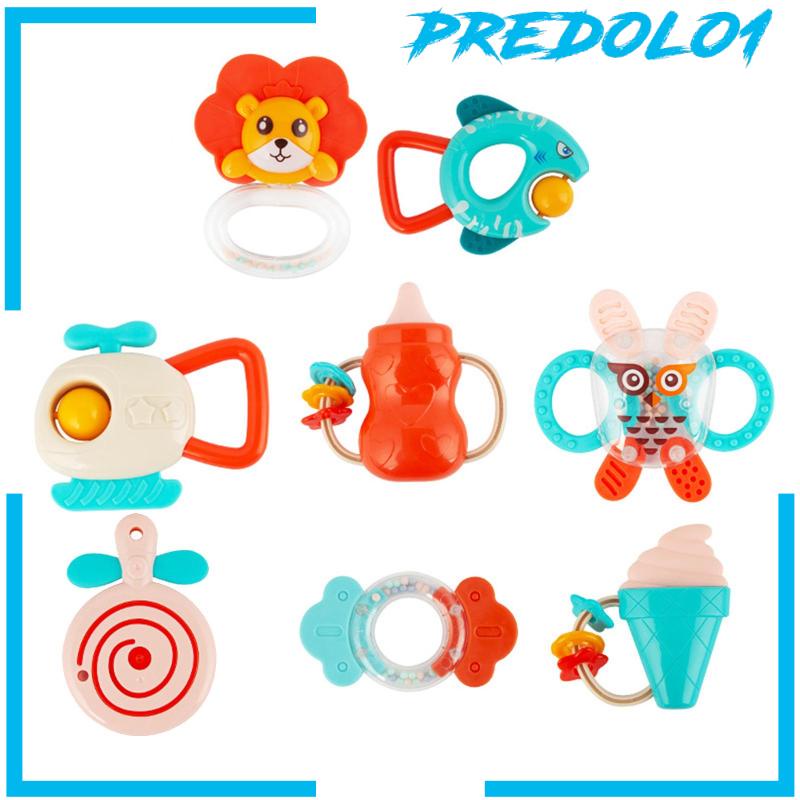 (Predolo1) 8pcs / Set Mainan Rattle Teether + Shaker Untuk Bayi Laki-Laki / Perempuan 3-12 Bulan