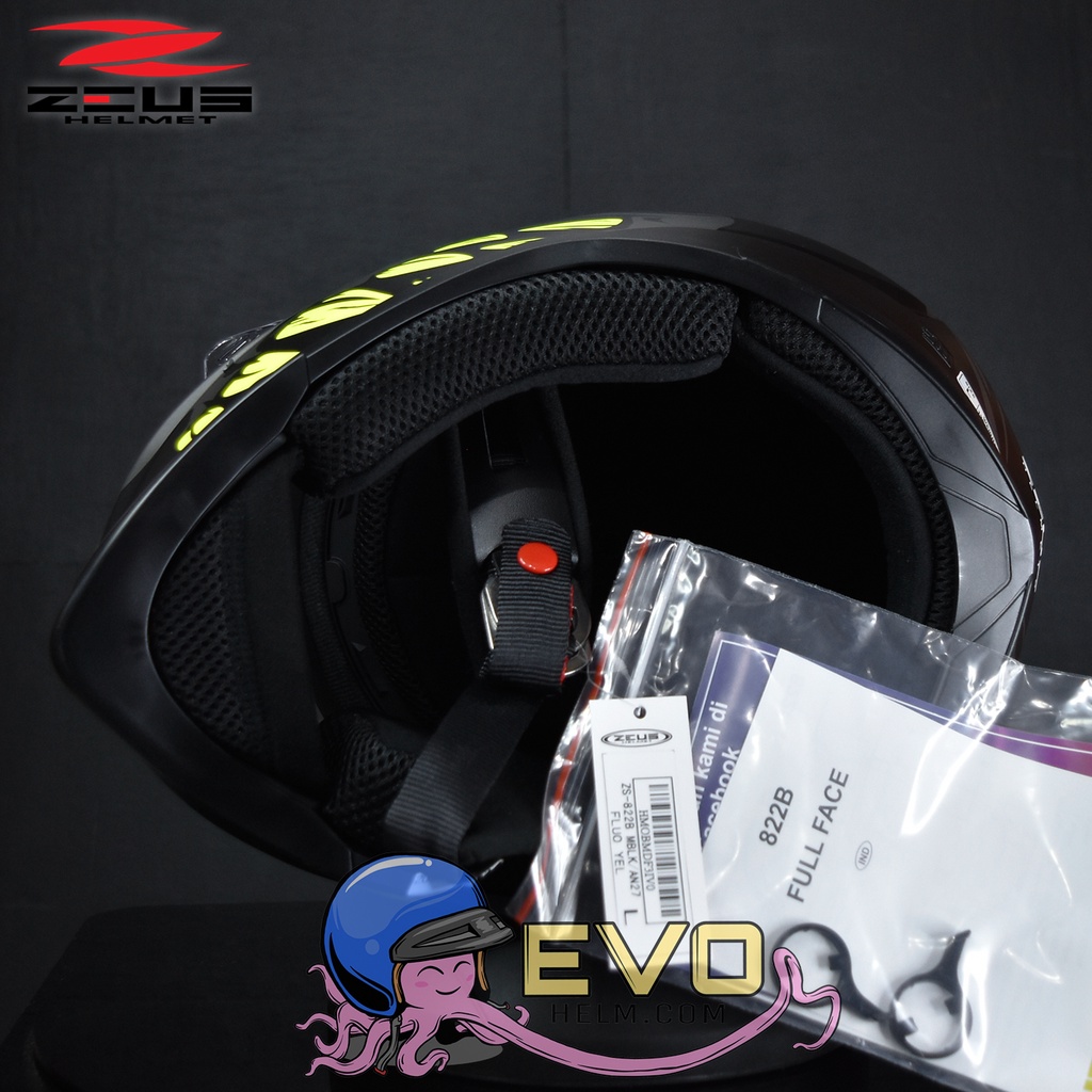 ZEUS ZS- 822B MBLK AN27 FLUO YEL FULL FACE SINGLE VISOR (FREE DARK SMOKE VISOR)