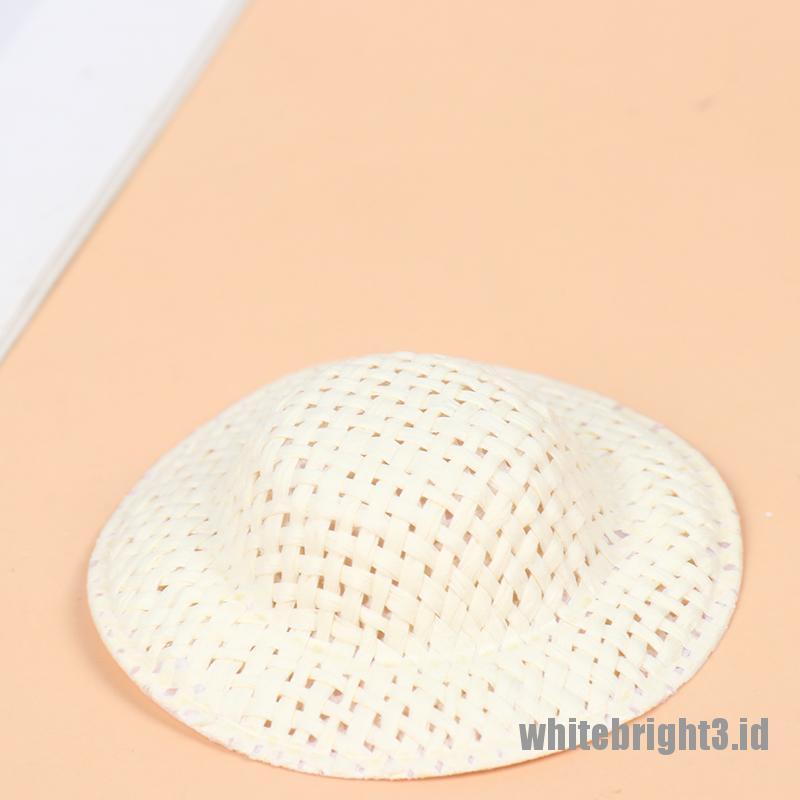 (white3) 5pcs Miniatur Topi Jerami Untuk Aksesoris Rumah Boneka