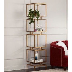 Rak Sudut 4 Susun Bahan Besi Holo TOP Kayu Lapis HPL Motif Marble Atau Kaca Untuk Ruang tamu, Teras,