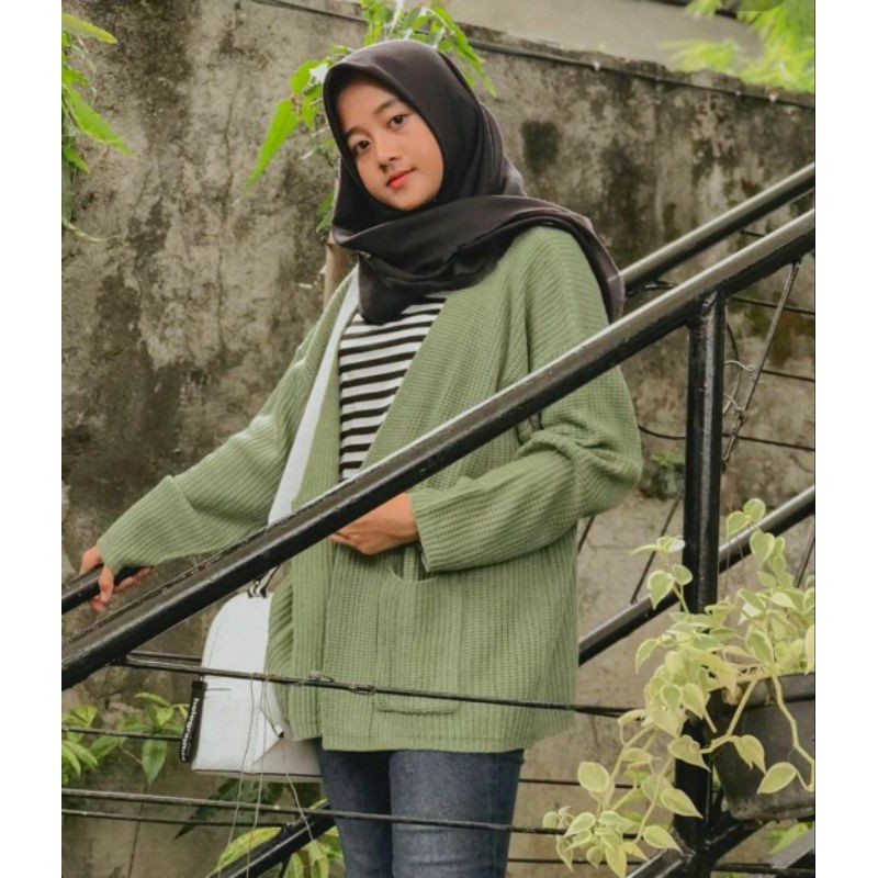 OVERSIZE LAVELLA RAJUT KARDIGAN RAJUT PREMIUM-Hijau mint
