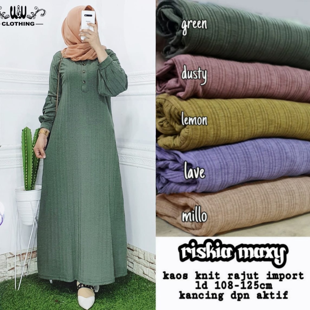 Elmecca Gamis Rajut Import Polos Jumbo Ld 125 Model Riskia Maxy Big Size Lengan Balon Busui Friendly