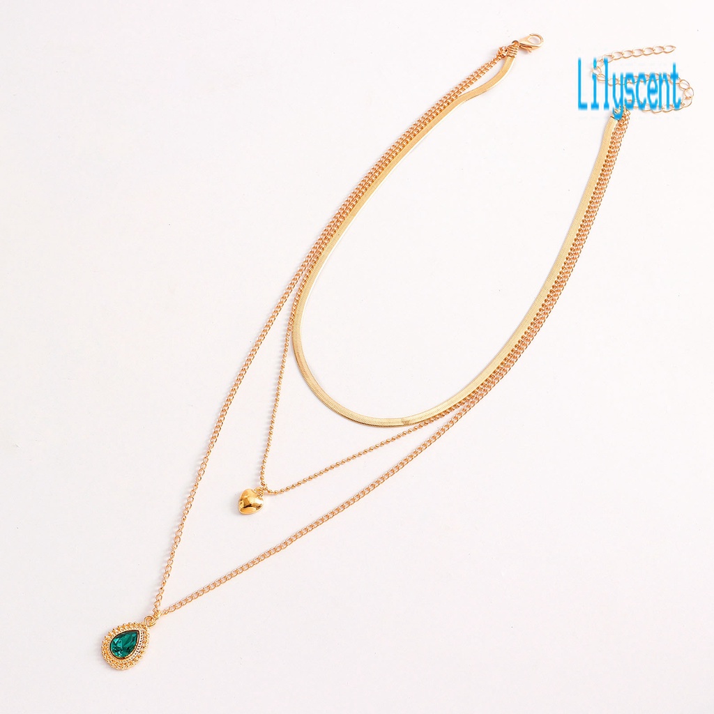 Kalung Rantai Multilayer Adjustable Dengan Liontin Hati Untuk Wanita