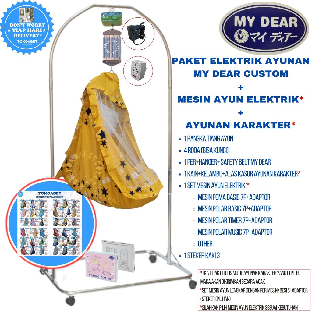 Paket Tiang Ayunan Karakter Elektrik Portable POMA atau POLAR Tiang MY DEAR Chrome Stainless TOKOABET