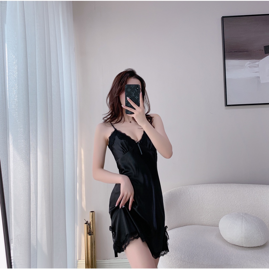 Lingerie Dress Satin Mini Deep V Silk Baju Tidur Import 112