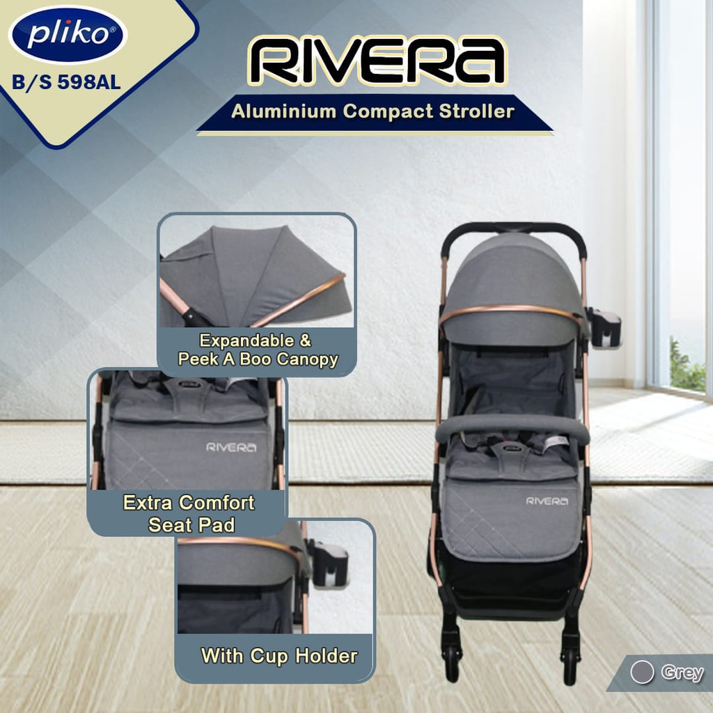 Stroller Pliko Rivera 598AL Rose Gold Frame kereta dorong bayi travel traveling anak murah ada tas