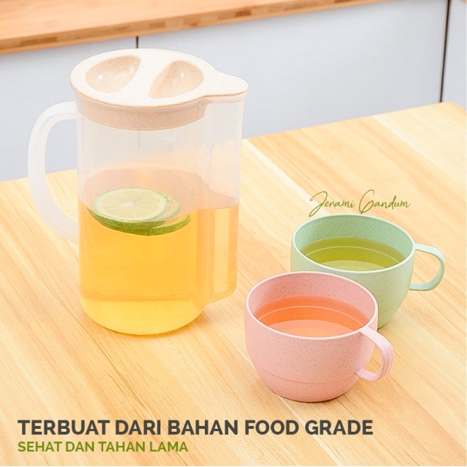 Mug Jerami Gandum Set 5 in 1 / Teko Cagkir Set / Gelas Set Gelas Wheat