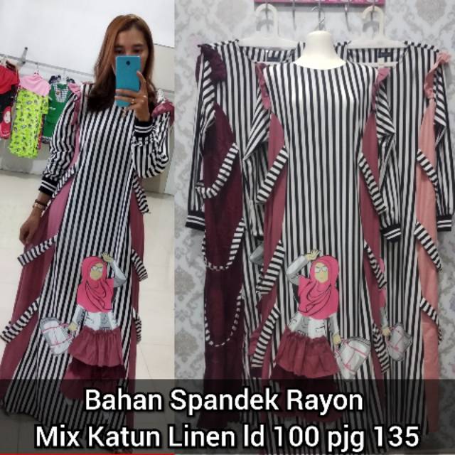 Gamis Spandek Rayon Mix Katun Linen