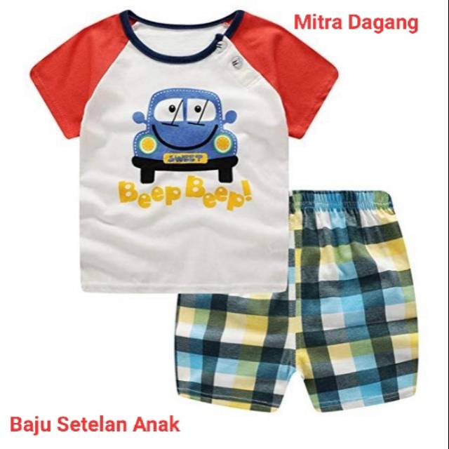 Baju Setelan Anak / Piyama Anak Lucu Motif Mobil Beep Beep