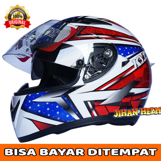 HELM / KYT / HELM KYT / HELM FULL FACE KYT FALCON ALL STAR WHITE RED TERMURAH