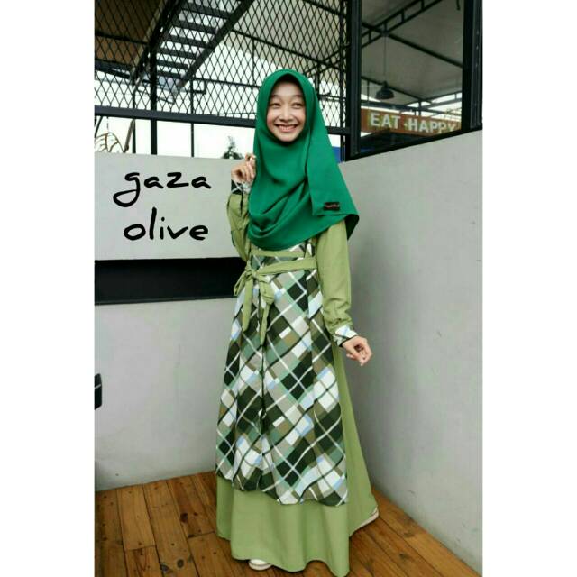Gamis Wolfis kombi Monalisa / Gamis Gaza / Gamis Riskirich / Gamis motif kotak / Gamis Syari