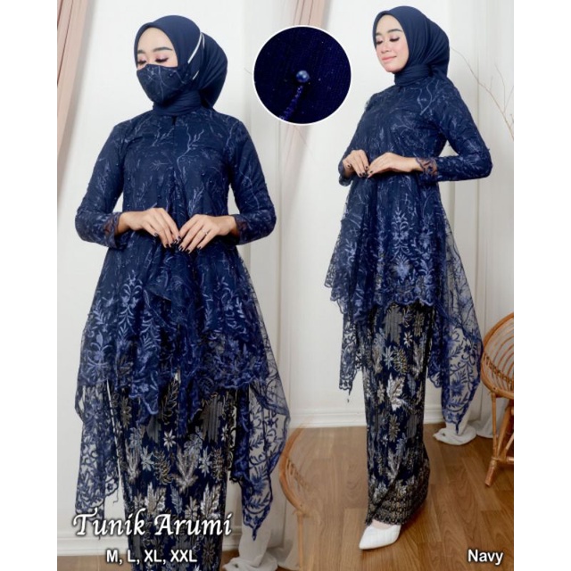 TUNIK ARUMI TULLE | BAHAN TILLE BORDIR MUTIARA | KEBAYA MODERN | BAJU PESTA | BAJU WISUDA | KODE ADK