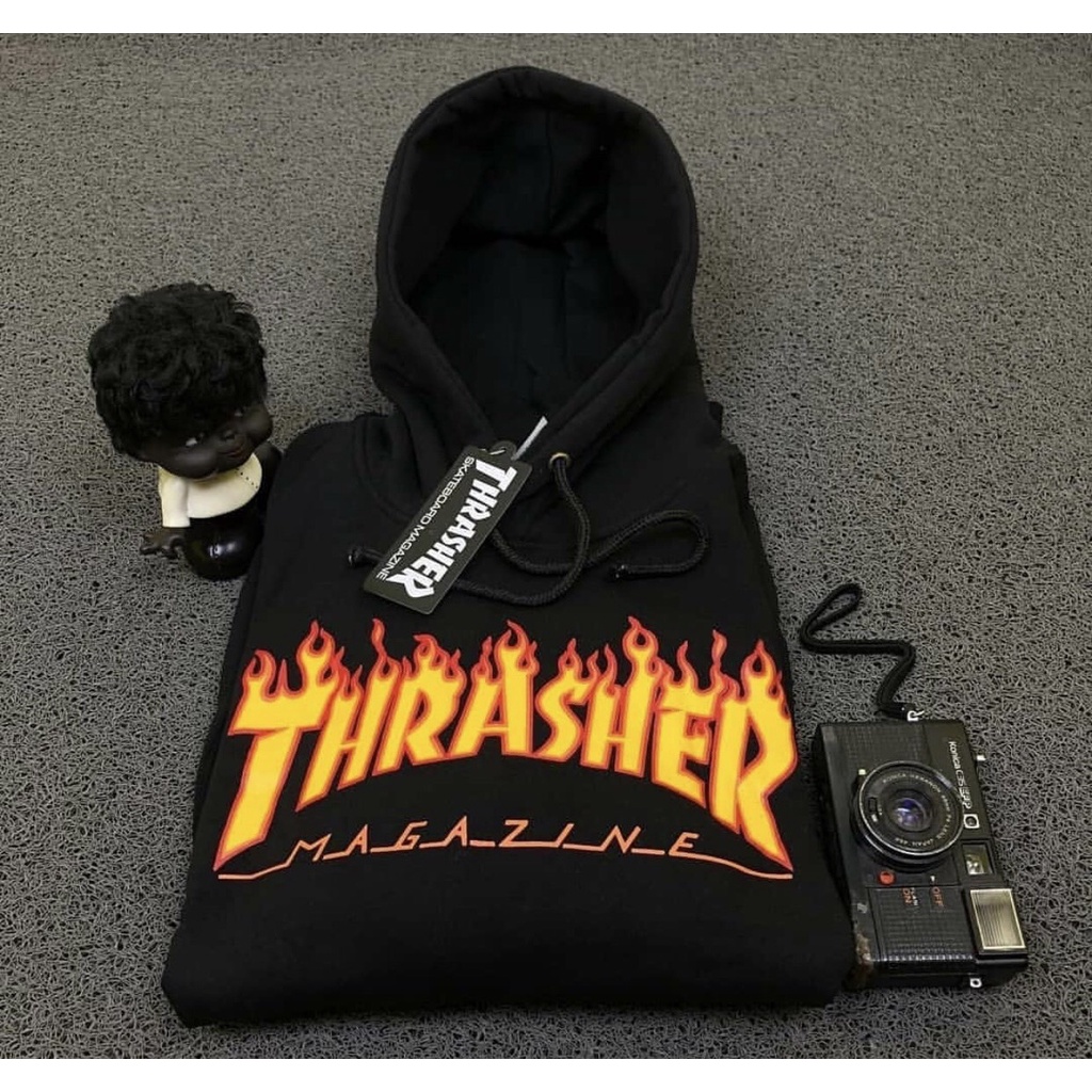 HOODIE THRASHER FIRE LOGO BLACK JACKET