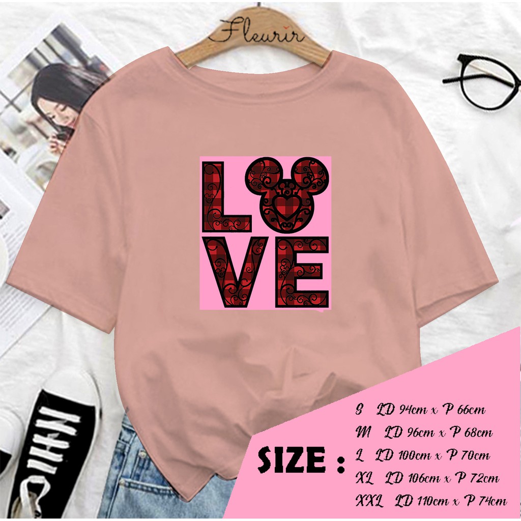 FLEURIR - KAOS MIKI LOVE WANITA DEWASA LENGAN PENDEK TEE UNISEX