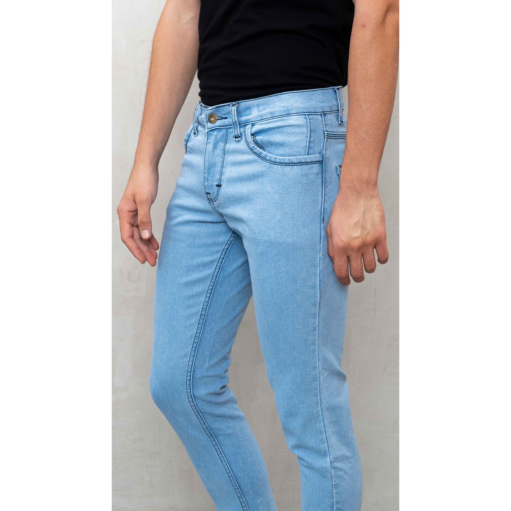 Celana jeans pria panjang biru muda stretch slim fit denim jeans bahan stretch melar houseofcuff