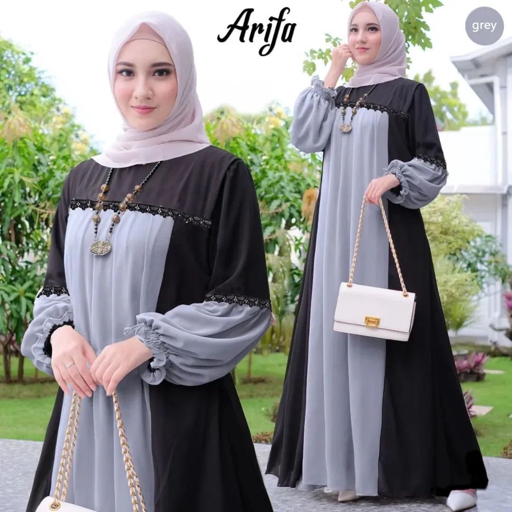 ARIFA DRESS BL CERUTY BABYDOLL FULL PURING MIX RENDA LD 108 CM PB 137 CM DRESS CERUTY TERBARU GAMIS LEBARAN TERBARU 2023 KEKINIAN MAXI DRESS WANITA LENGAN PANJANG