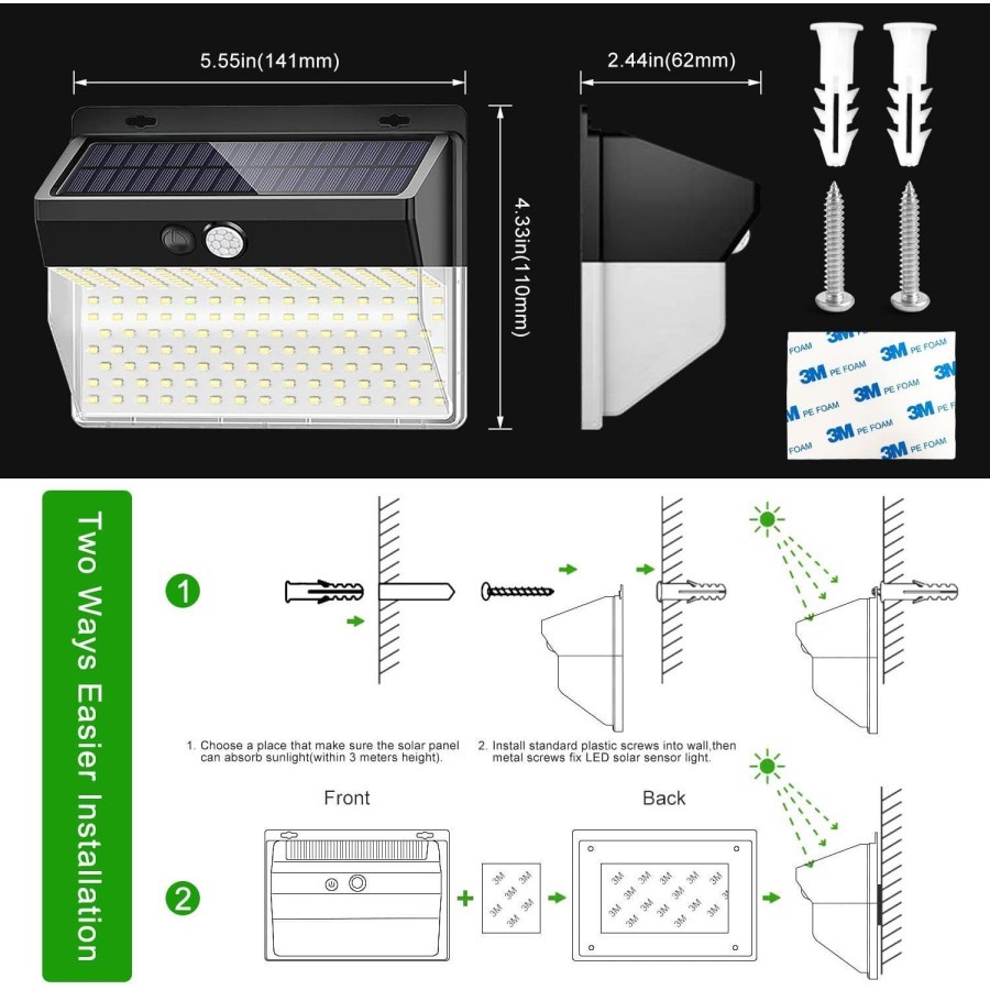 Roppu Lampu Solar Dinding Outdoor Tenaga Surya 206 LED