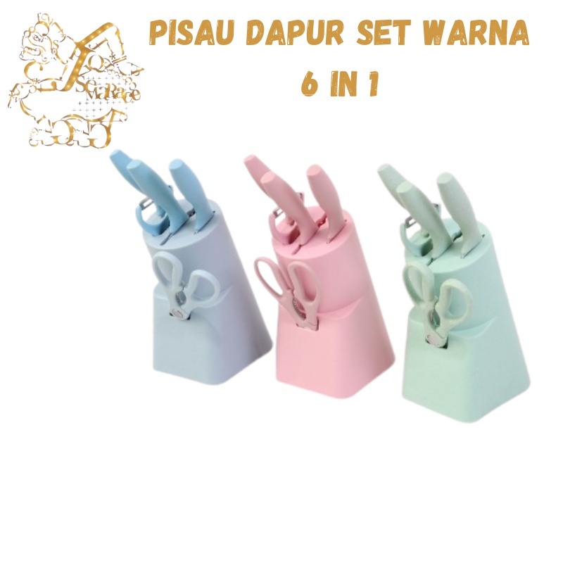 PISAU DAPUR SET WARNA 6 IN 1 PERALATAN DAPUR