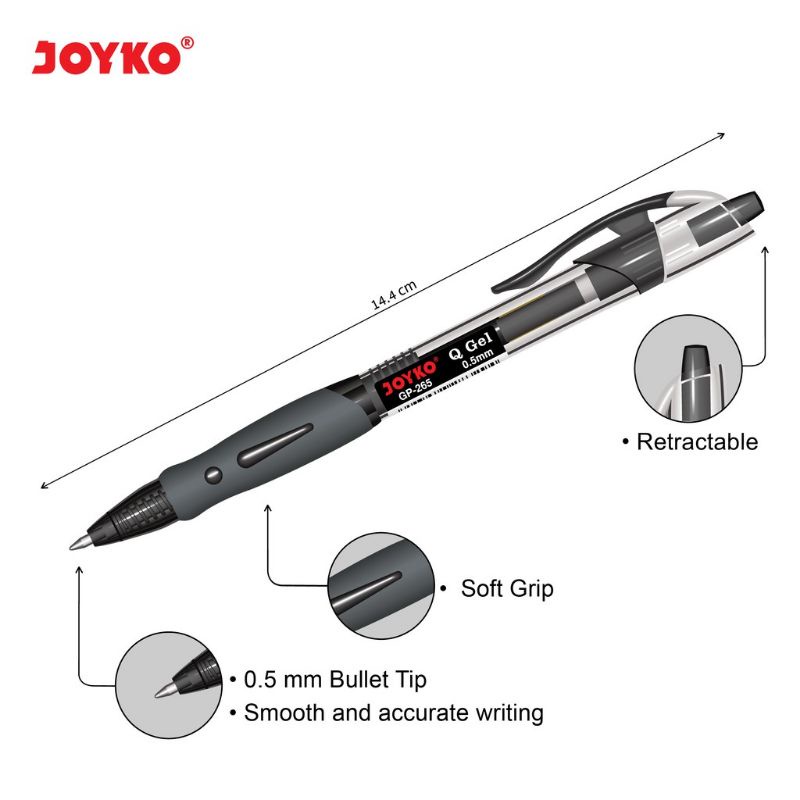 Pulpen Joyko Gel Gp-265 0.5mm Merah/Biru/Hitam