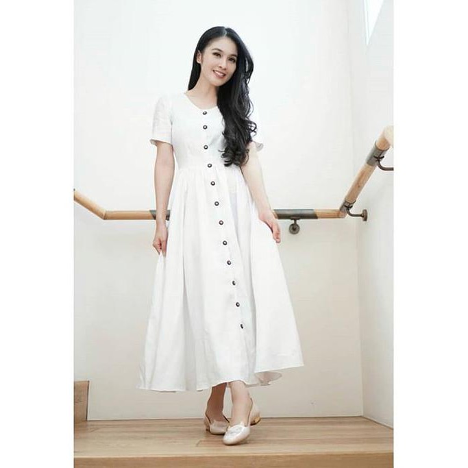 Dress Maxi Putih Polos / Dress Kancing Korea Putih / Dress Bangkok H6505