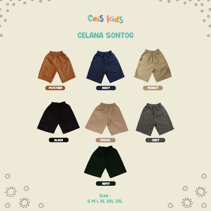 Celana Pendek Anak model selutut Sontog Cargo usia 3 4 5 6 7 8 tahun bahan katun