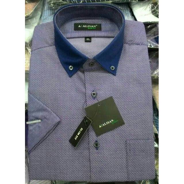 Kemeja Pria Alisan Pendek Slimfit Semi Batik 2 Warna Pilih Ukuran dan Warna (Abu Tua, Ungu)