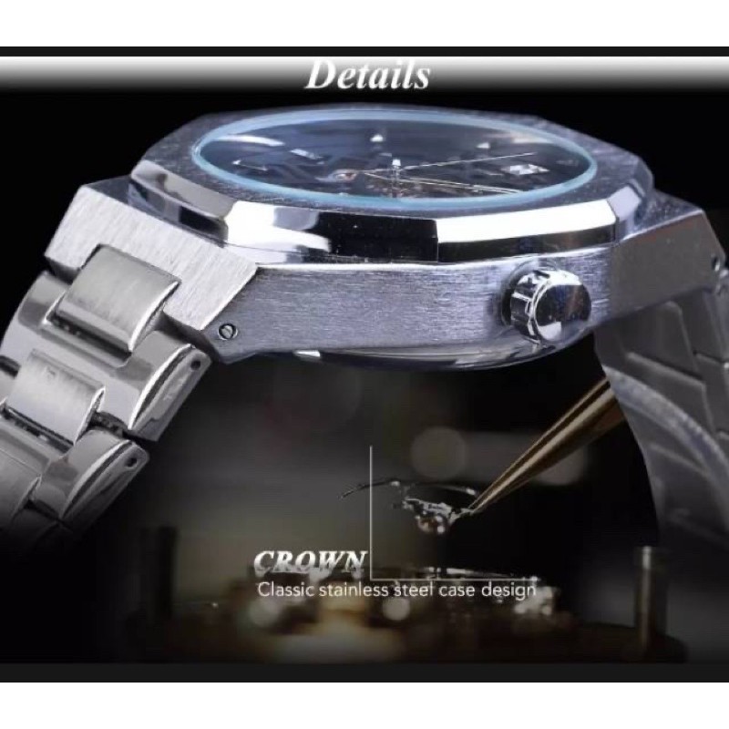 Jam Tangan Forsining Oak Automatic Transparan Mewah Berkelas Silver Black