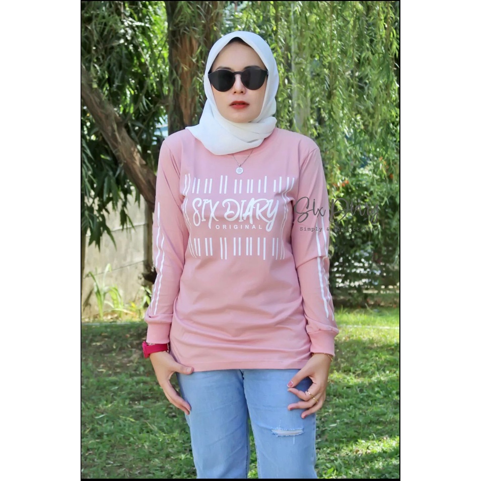 Kaos Wanita Atasan Wanita Kaos Lengan Panjang Wanita Six Diary WARNA PINK DUSTY Motif BARCODE // SIX DIARY/ATASAN WANITA/PAKAIAN WANITA TERBARU 2022