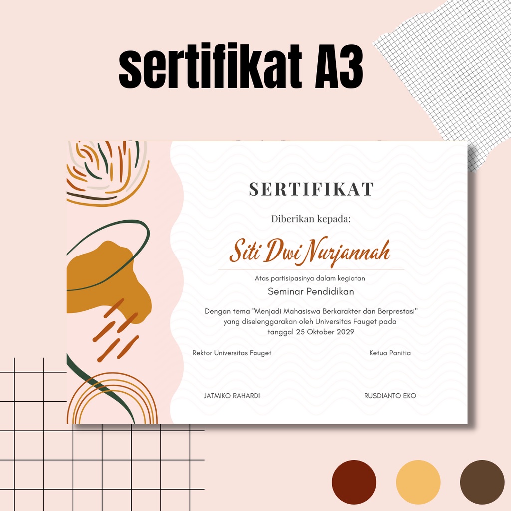 

SERTIFIKAT A3+ Cetak / Print / Custom Desain Sendiri Murah