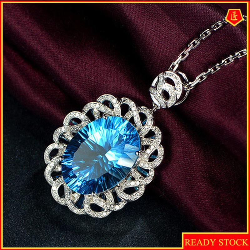 [Ready Stock]Fashion Luxury Micro Inlaid with Diamond Sapphire Pendant Necklace